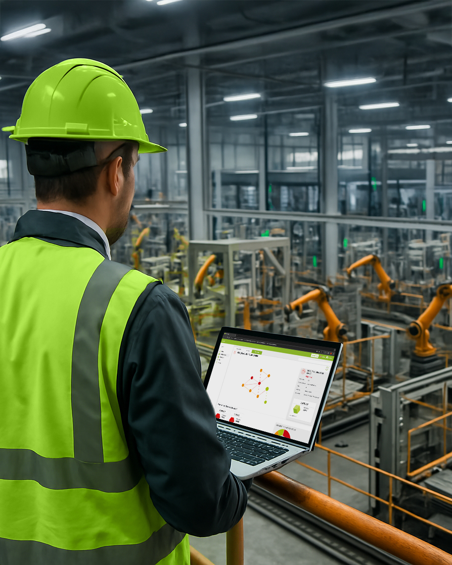 Mitarbeiter nutzt die asvin Plattform zur Verwaltung von Sicherheitsupdates für Roboter